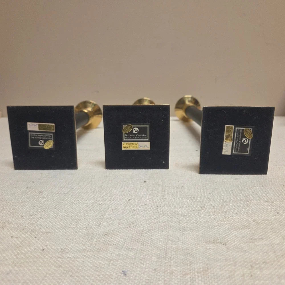 Decorative Crafts Inc Brass and Black Candlestick Holders Set of 3 Vintage Style